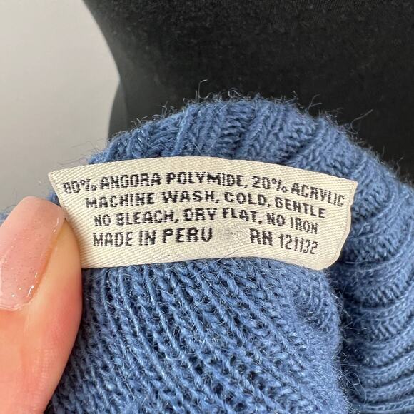 Lombaggi Knitwear Blue Angora Blend Oversized Cowl Neck Colorblock Poncho PERU - Picture 7 of 7